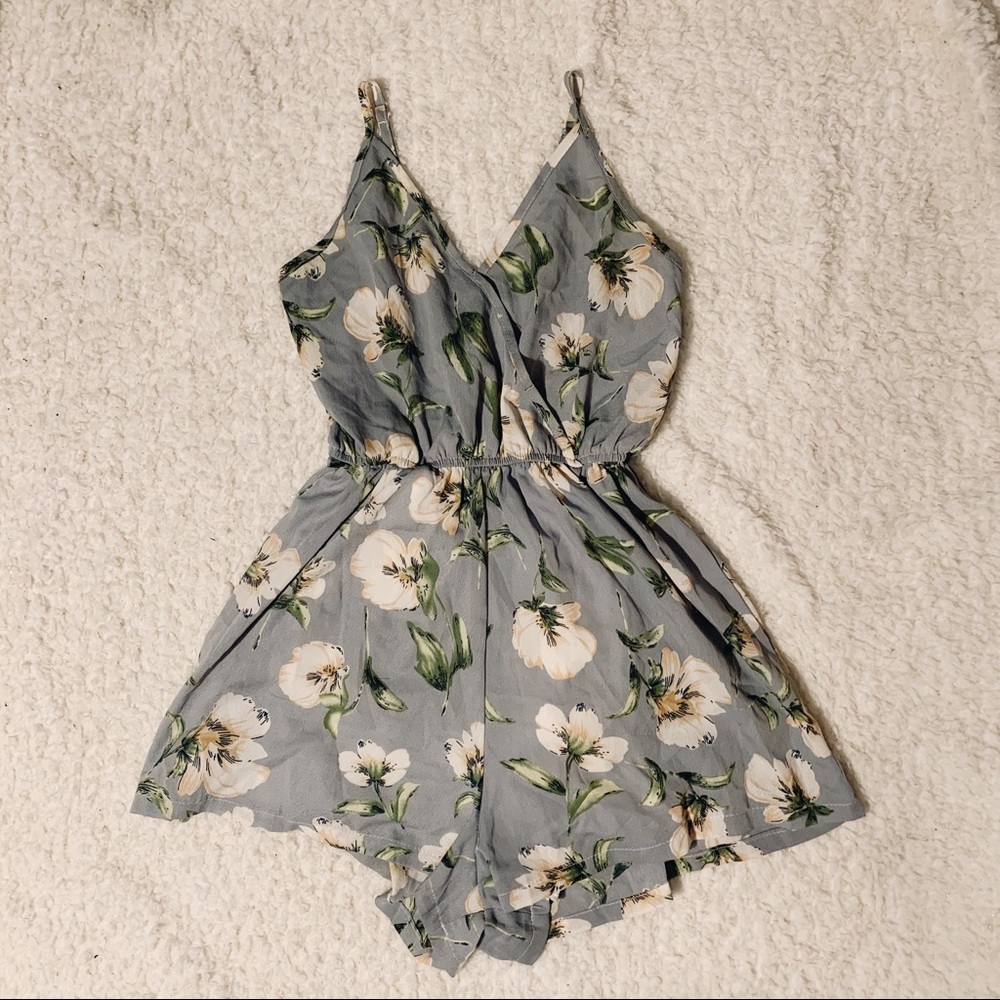 Blue Floral Spaghetti Strap Romper